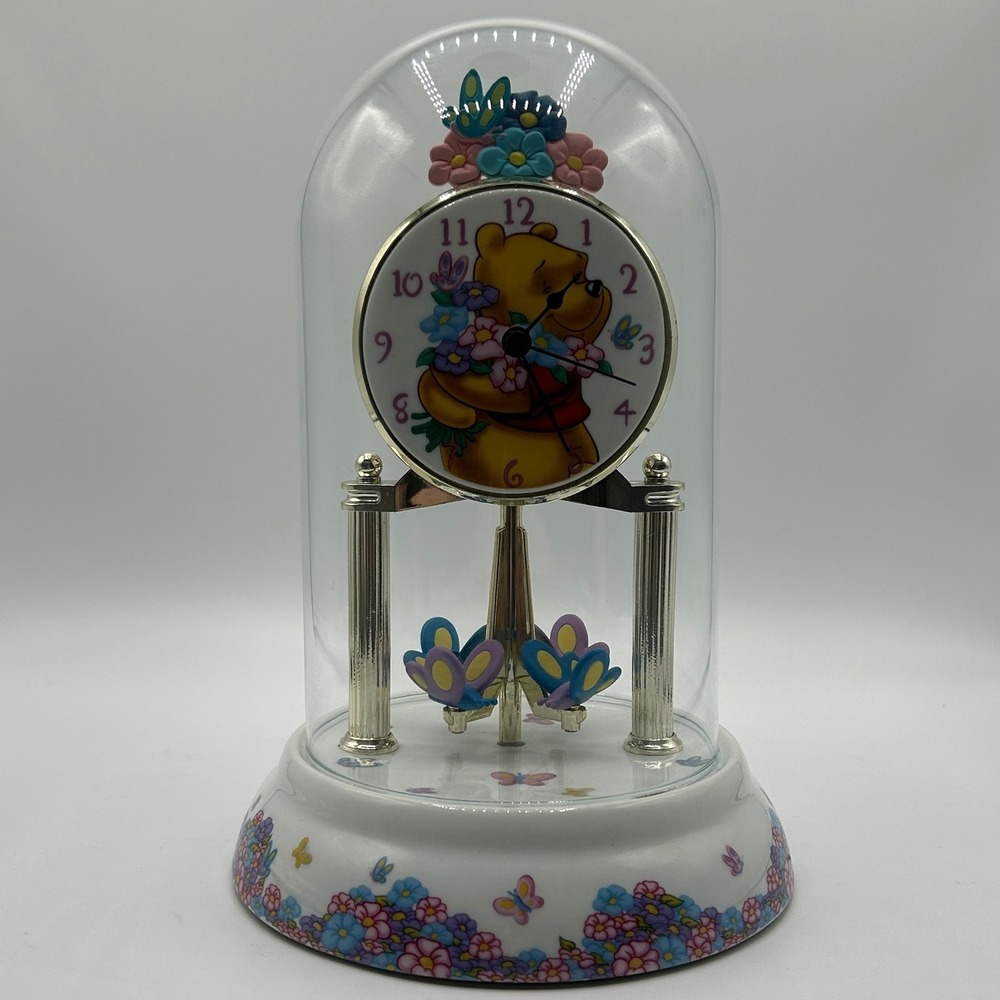 Disney Winnie the Pooh Anniversary Dome Clock Rotating Butterflies 2001 Kidcore